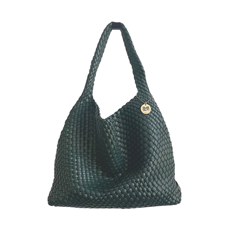 Petite Simone Woven Hobo Bag Womens Large Dark Green Vegan Leather Slouchy Tote
